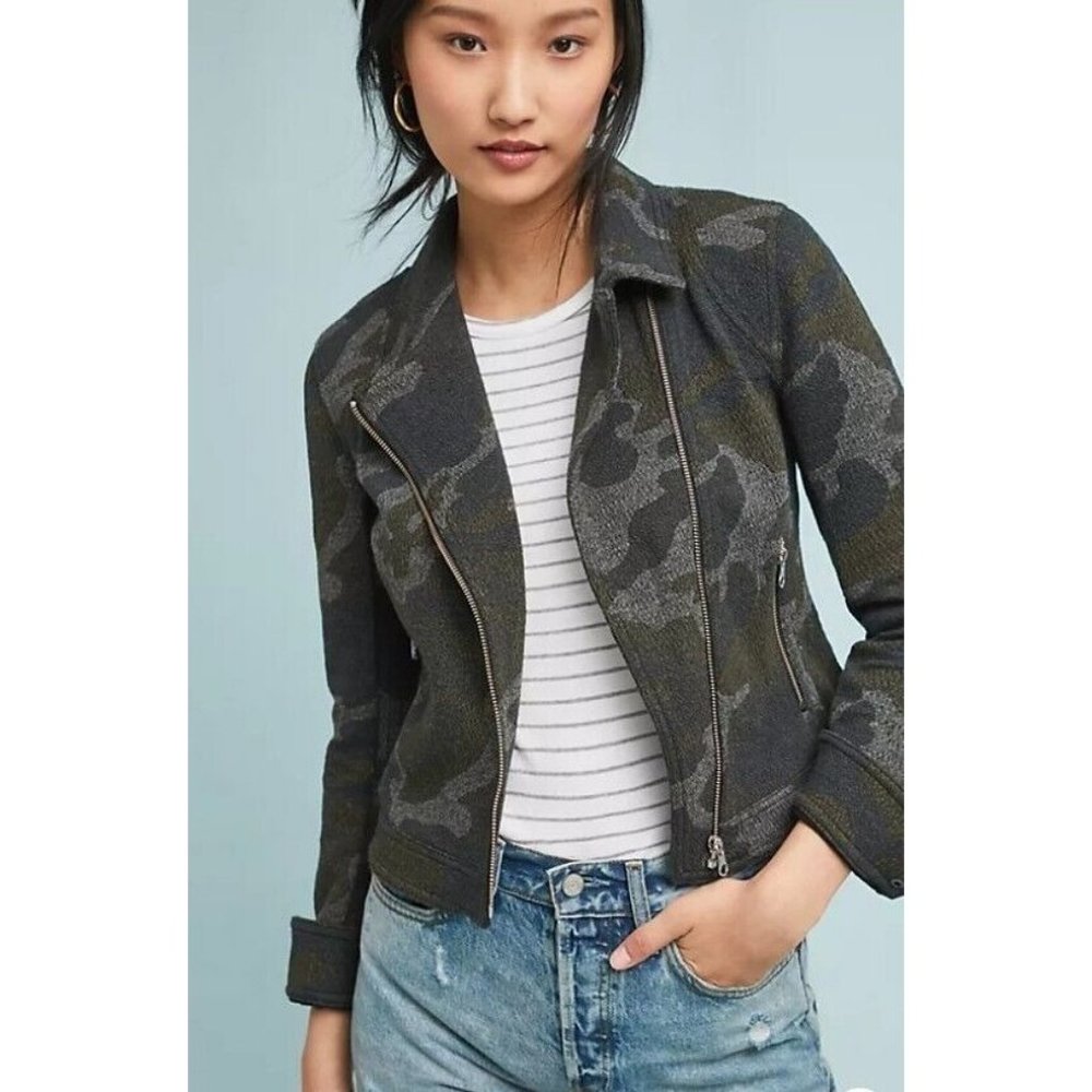 Anthropologie Camo Jacket Long Sleeve Moto Size M